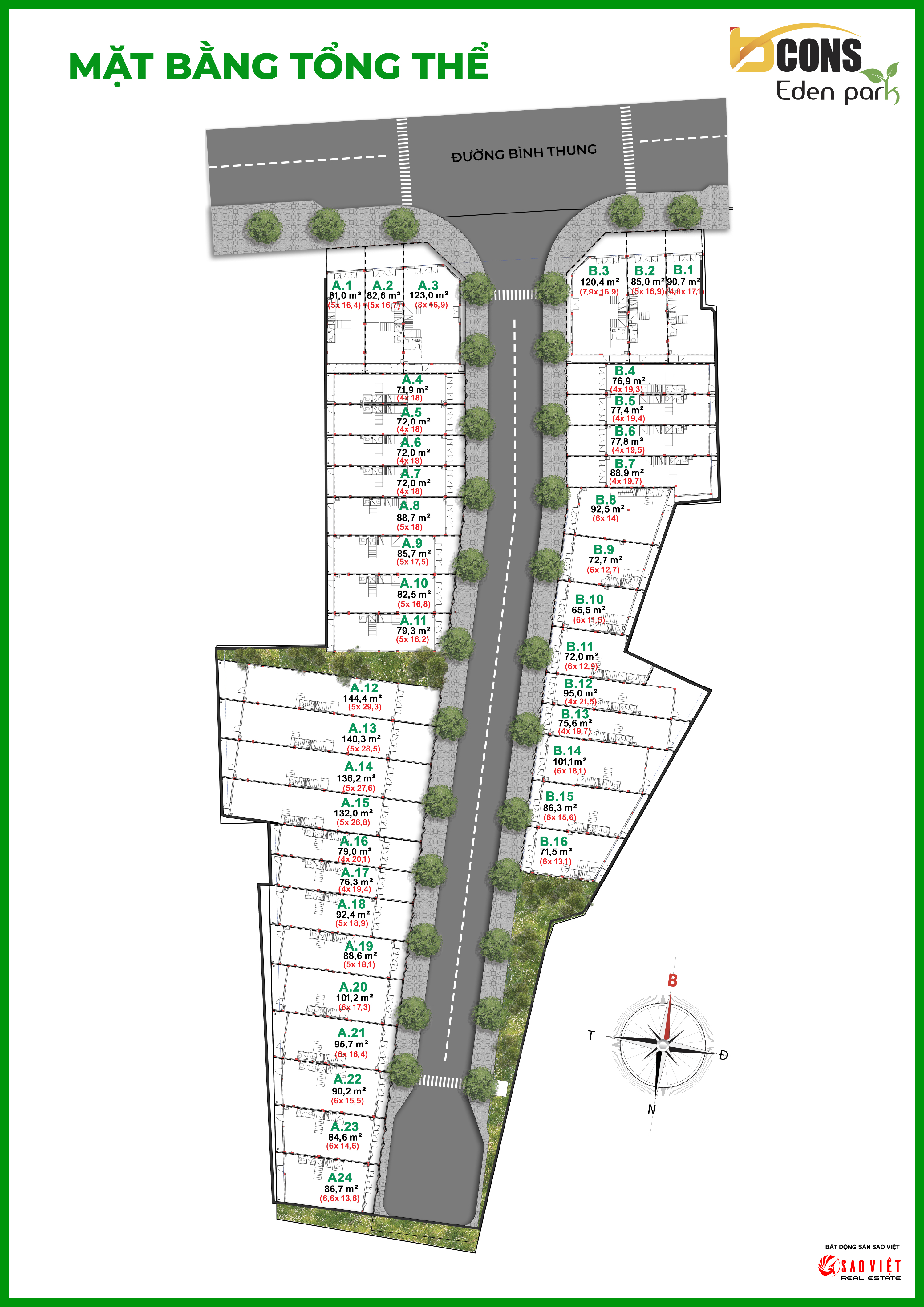 Mặt bằng tổng thể Khu nhà phố Bcons Eden Park
